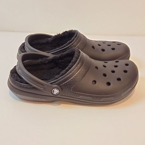 Crocs 203591 Black Faux Fur Lined Dual Comfort Clogs Size Mens 9 Womens 11 NICE! main image 11